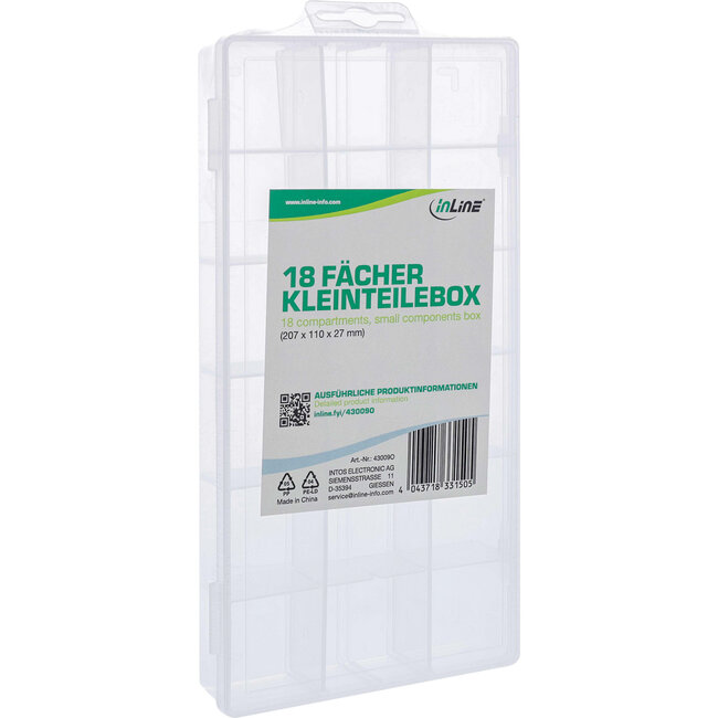 InLine® Kleine onderdelenbak, 18 compartimenten, afmetingen: 207x110x27mm