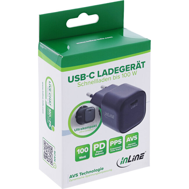 InLine® USB-C GaN-voeding, PD, PPS, AVS, 100 W, zwart