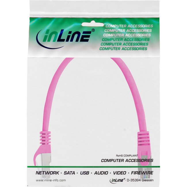 InLine® Patchkabel, SF/UTP, Cat.5e, roze, 0,25m