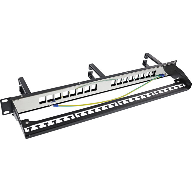 InLine® patchpaneel Cat.6A 16-voudig, met 3 beugels, 16 keystones, 19", 1U,zwart