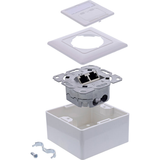 InLine® Cat.6A netwerkcontactdoos, 2x RJ45, AP/UP, afgeschermd, wit, 76842A