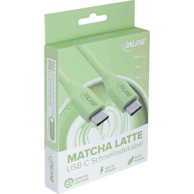InLine® USB 2.0-kabel, USB-C-snelladingskabel 100 W Matcha Latte/groen 0,5m