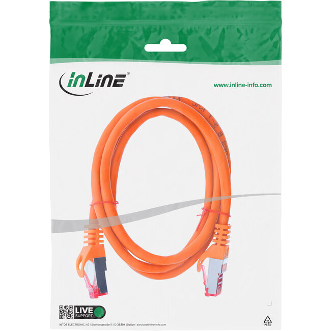 InLine® Patchkabel, S/FTP (PiMf), Cat.6, 250 MHz, PVC, koper, oranje, 0,5m