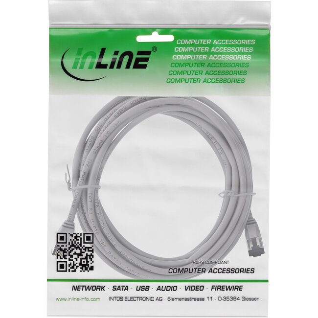 InLine® Patchkabel slim, U/FTP, Cat.8.1, TPE halogeenvrij, grijs, 7,5m