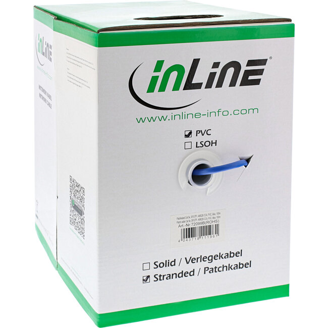 InLine® Patchkabel Cat.5e, blauw, SF/UTP, AWG26, PVC, 100m