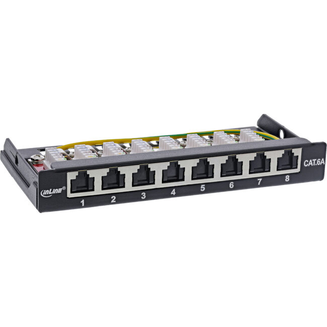 InLine® Patchpaneel Cat.6A 0,5U 8-voudig, tafel/wand/rail zwart Stofbescherming