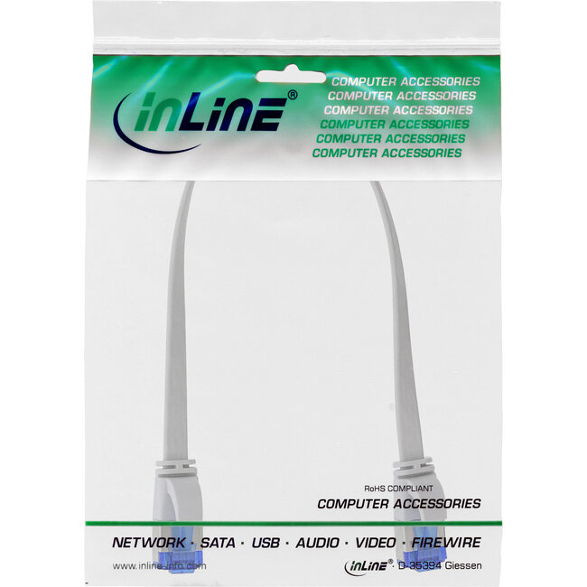 InLine® Patchkabel plat, U/FTP, Cat.6A, TPE halogeenvrij, wit, 0,3m