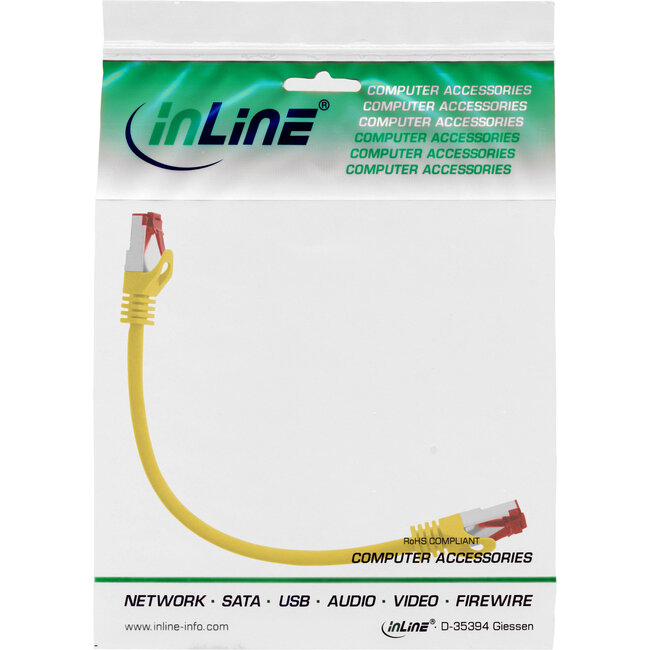 InLine® Patchkabel, S/FTP (PiMf), Cat.6, 250 MHz, PVC, CCA, geel, 0,25m