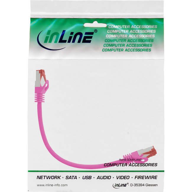 InLine® Patchkabel, S/FTP (PiMf), Cat.6, 250 MHz, PVC, koper, roze, 0,25m