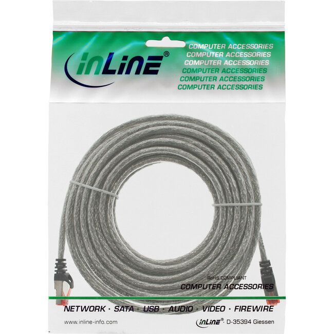 InLine® Patchkabel, S/FTP (PiMf), Cat.6, 250MHz, PVC, koper, transparant, 20m