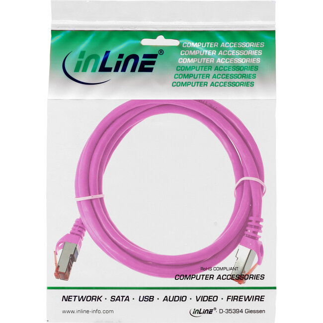 InLine® Patchkabel, S/FTP (PiMf), Cat.6, 250 MHz, PVC, koper, roze, 1m