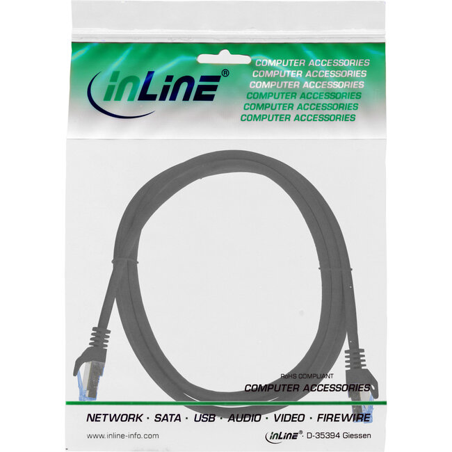 InLine® patchkabel, Cat.6A, S/FTP, TPE (LSZH), CCA, zwart, 0,3m