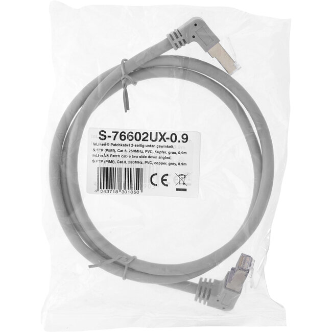 InLine® Patchkabel 2-zijdig haaks, S/FTP, Cat.6, 250MHz, PVC, 0,90m