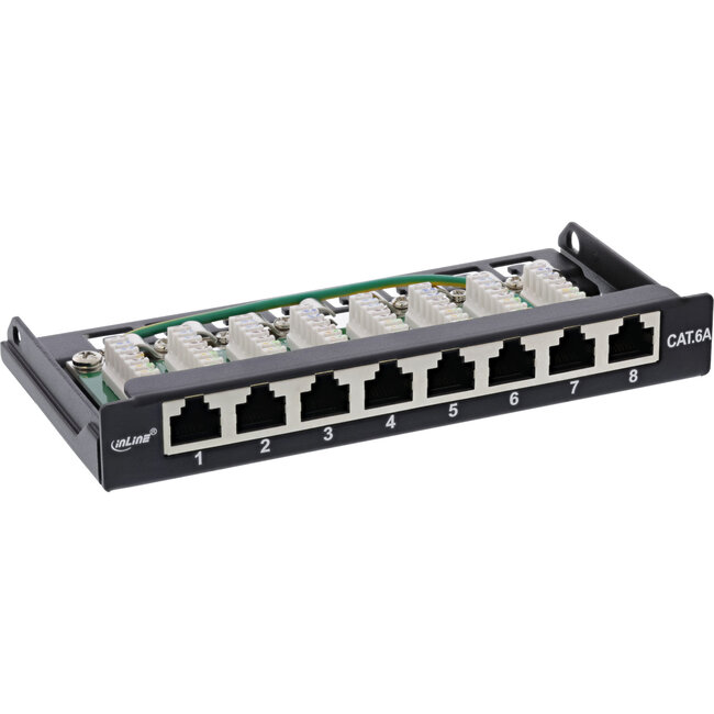 InLine® patchpaneel Cat.6A 8-voudig 0,5U voor bureau-/muurmontage, zwart,RAL9005
