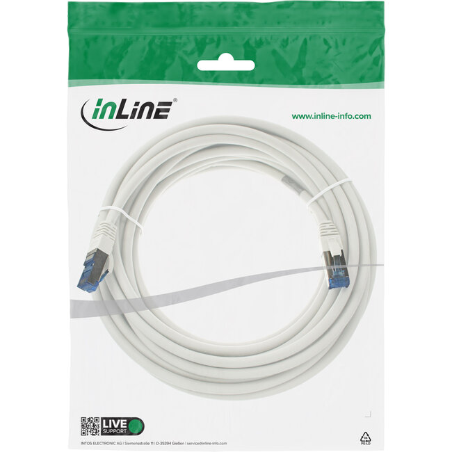 InLine® Patchkabel, S/FTP (PiMf), Cat.6A, halogeenvrij, wit, 20m
