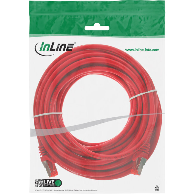 InLine® Patchkabel, S/FTP (PiMf), Cat.6, 250 MHz, PVC, CCA, rood, 10m
