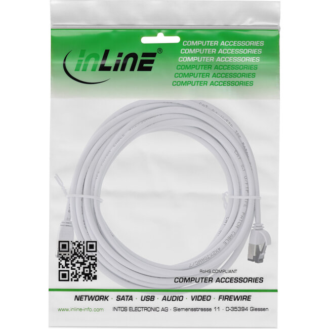InLine® Patchkabel slim, U/FTP, Cat.8.1, TPE halogeenvrij, wit, 10m