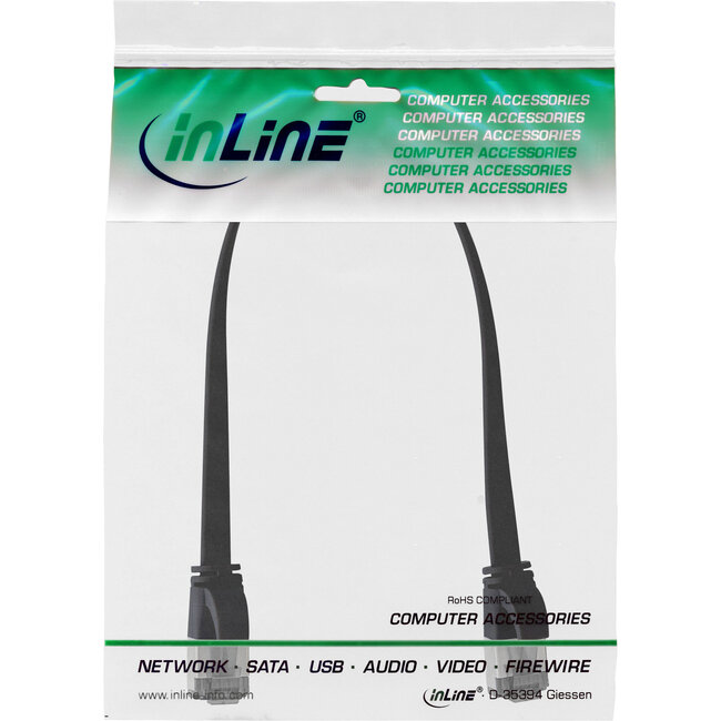 InLine® Patchkabel plat, U/FTP, Cat.8.1, TPE halogeenvrij, zwart, 0,3m
