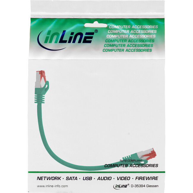 InLine® Patchkabel, S/FTP (PiMf), Cat.6, halogeenvrij, koper, groen, 0,3m