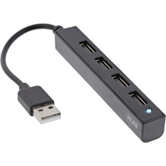 InLine InLine® USB 2.0 4-poorts hub, USB-A male naar 4x USB-A female, kabel 15cm