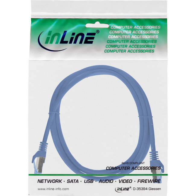 InLine® patchkabel, Cat.6A, S/FTP, TPE (LSZH), CCA, blauw, 0,3m