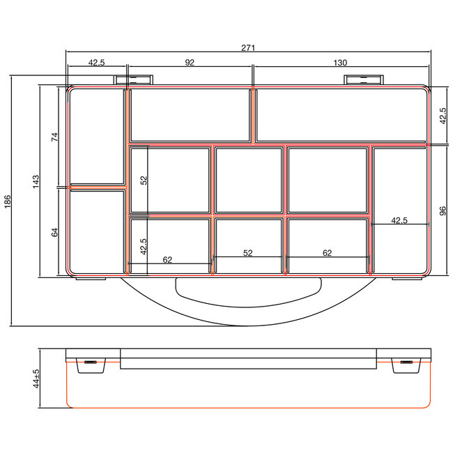InLine® Kleine onderdelenbak, 11 compartimenten, afmetingen: 271x186x40mm