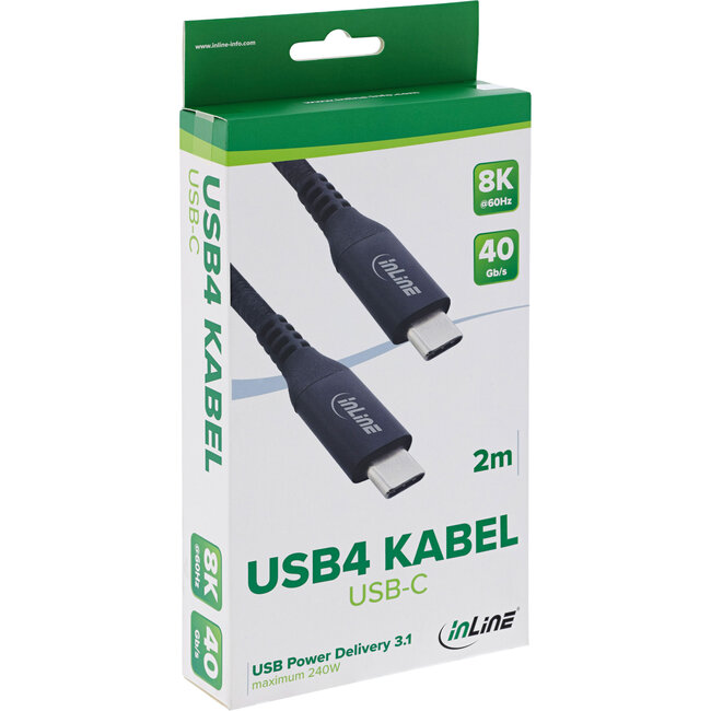 InLine® USB4-kabel, USB-C, mannelijk/mannelijk, 40 Gb/s, zwart, 2 m