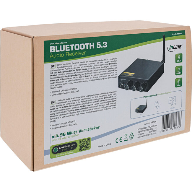 InLine® Bluetooth 5.3-audio-ontvanger met 96 watt versterker