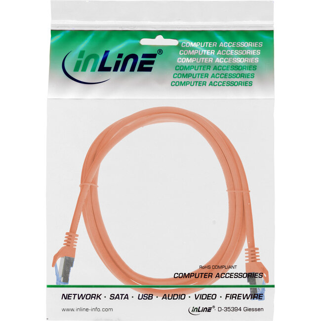 InLine® patchkabel, Cat.6A, S/FTP, TPE (LSZH), CCA, oranje, 2m