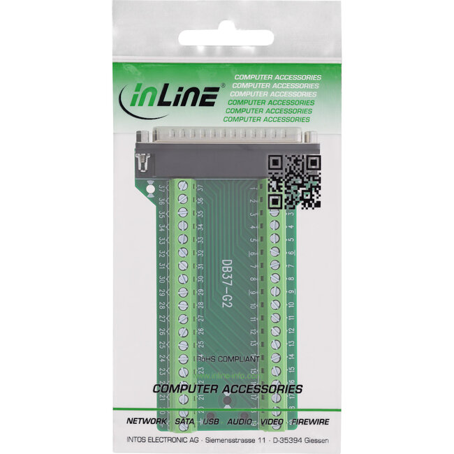 InLine® D-Sub 37 aansluitblok, stekker, 2-rij, schroefklem, zijdelings