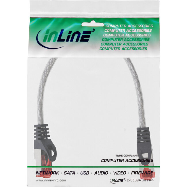InLine® Patchkabel, S/FTP (PiMf), Cat.6, 250 MHz, PVC, koper, transparant, 0,3m