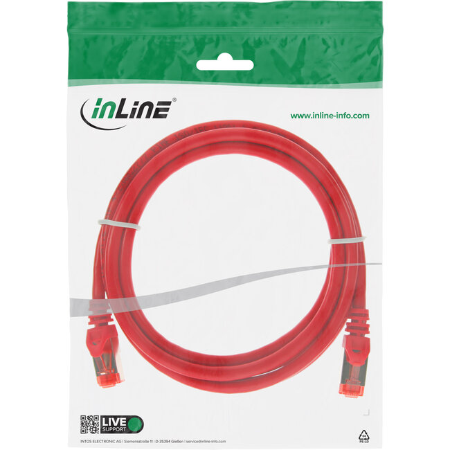 InLine® Patchkabel, S/FTP (PiMf), Cat.6, 250 MHz, PVC, CCA, rood, 3m