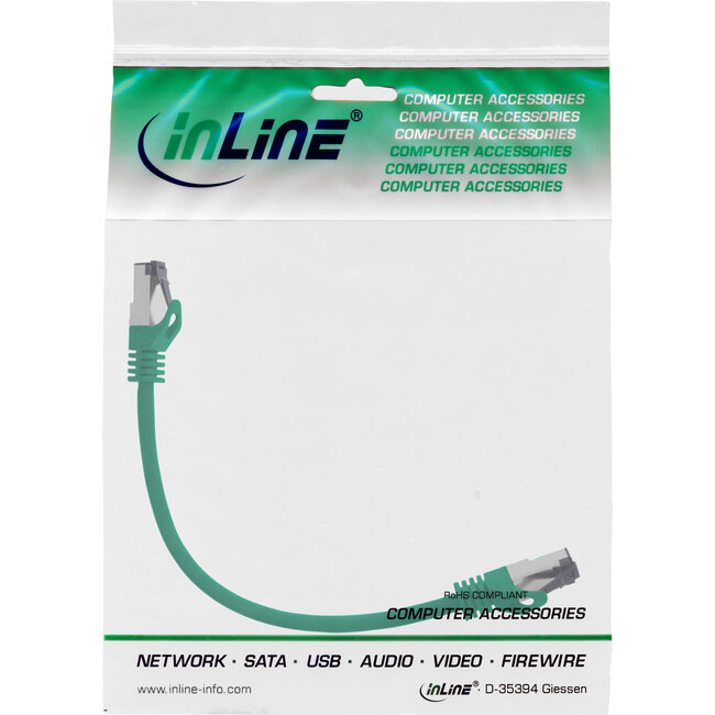 InLine® Patchkabel, S/FTP (PiMf), Cat.8.1, 2000MHz, halogeenvrij, groen, 0,3m
