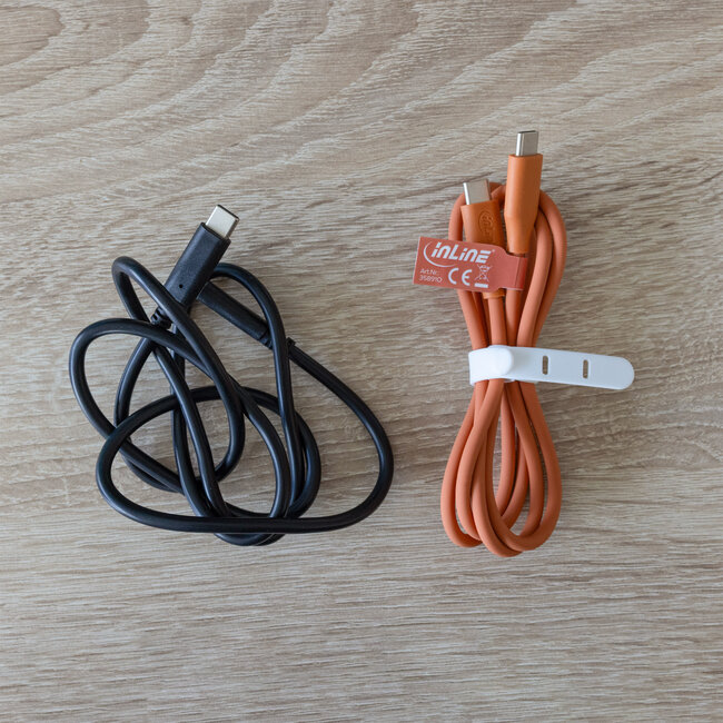 InLine® USB 2.0-kabel, USB-C-snelladingskabel 100 W, Papaya/oranje 1m
