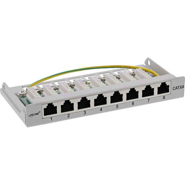 InLine® Patchpaneel Cat.6A 8-voudig 0,5U voor bureau-/muurmontage, RAL7035 (gr.)