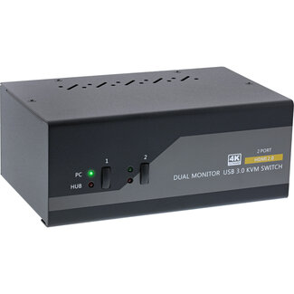 InLine InLine® 2-Poorts KVM Desktop Switch, Dual monitor, HDMI, 4K, USB 3.0, audio