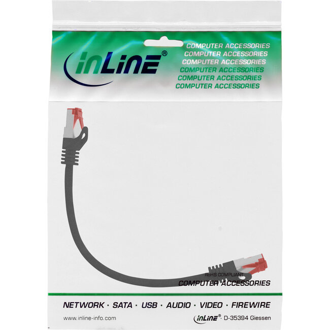 InLine® Patchkabel, S/FTP (PiMf), Cat.6, halogeenvrij, koper, zwart, 0,3m