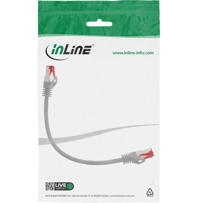 InLine® Patchkabel, S/FTP (PiMf), Cat.6, 250 MHz, PVC, koper, grijs, 0,3m