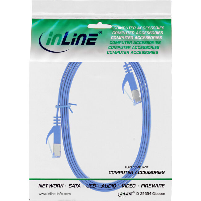 InLine® Patchkabel plat, U/FTP, Cat.6A, blauw, 0,5 m