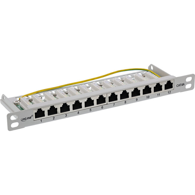 InLine® patchpaneel Cat.6A 12-voudig 10" 0,5U lichtgrijs, RAL7035