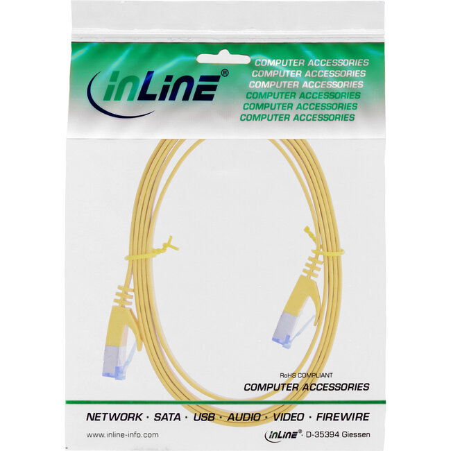InLine® Patchkabel plat, U/FTP, Cat.6A, geel, 1 m