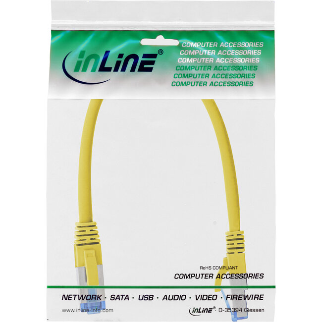 InLine® Patchkabel, S/FTP (PiMf), Cat.6A, halogeenvrij, geel, 0,3 m
