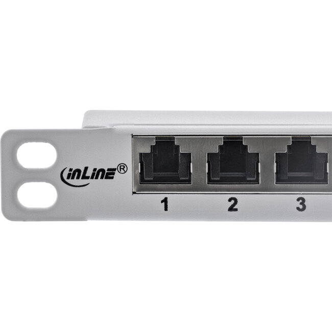 InLine® 10" patchpaneel Cat.6A 0,5U 12-voudig, lichtgrijs,RAL7035,met stofbesch.
