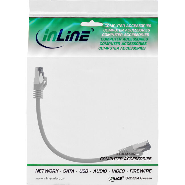 InLine® Patchkabel, S/FTP (PiMf), Cat.8.1, 2000MHz, halogeenvrij, grijs, 0,3m