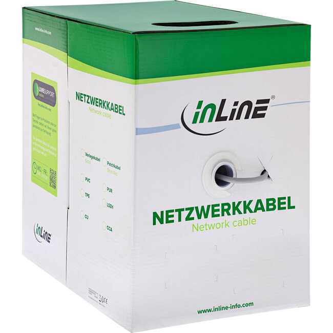 InLine® Patchkabel Cat.5e, grijs, F/UTP, AWG26 CCA, PVC, 100m