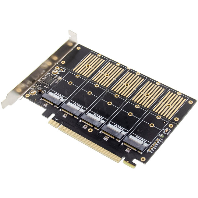 InLine® Interfacekaart, PCIe x16 naar 5x M.2 Key B SATA, incl. low-profile