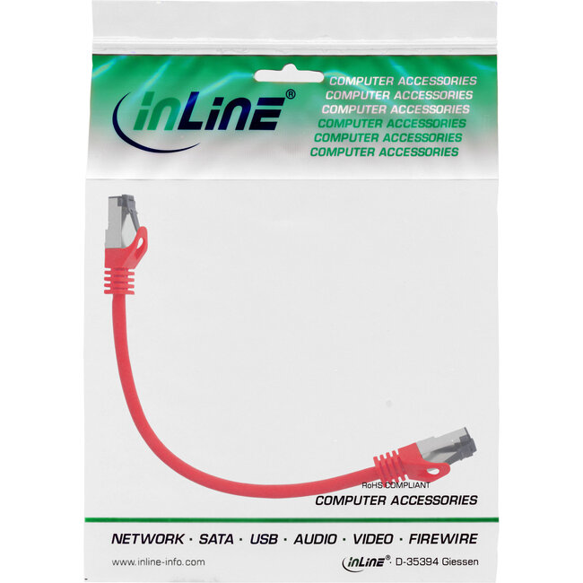 InLine® Patchkabel, S/FTP (PiMf), Cat.8.1, 2000MHz, halogeenvrij, rood, 0,3m