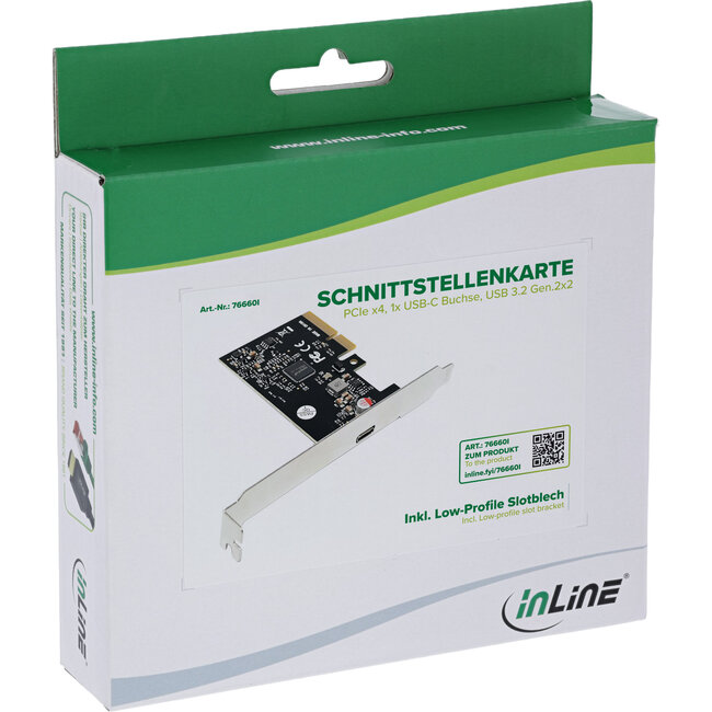 InLine® interfacekaart, PCIe x4, 1x USB-C aansluiting, USB 3.2 Gen.2x2