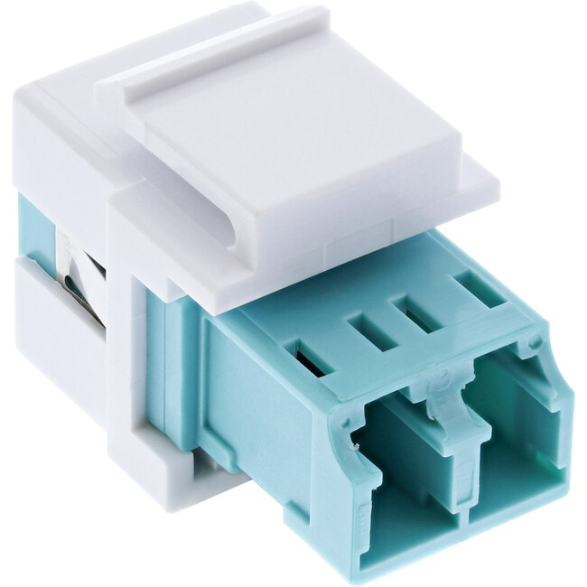 InLine® LWL Keystone snap-in koppeling wit, duplex LC/LC, multimode, turkoois