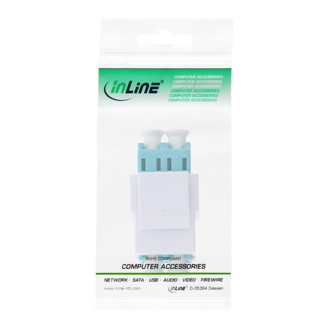 InLine® LWL Keystone snap-in koppeling wit, duplex LC/LC, multimode, turkoois